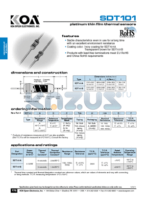 SDT101AXCT52A10DF datasheet - platinum thin film thermal sensors