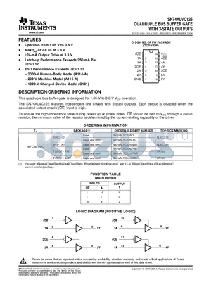 SN74ALVC125NSRE4 datasheet - QUADRUPLE BUS BUFFER GATE WITH 3-STATE OUTPUTS