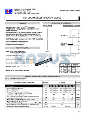 RGP1180 datasheet - HIGH VOLTAGE FAST RECOVERY DIODES