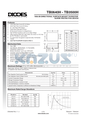 TB0900H-13-F datasheet - 100A BI-DIRECTIONAL SURFACE MOUNT THYRISTOR SURGE PROTECTIVE DEVICE