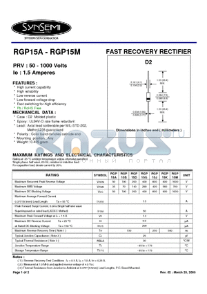RGP15B datasheet - FAST RECOVERY RECTIFIER