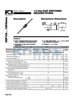 RGP15D datasheet - 1.5 Amp FAST SWITCHING MEGARECTIFIERS Mechanical Dimensions