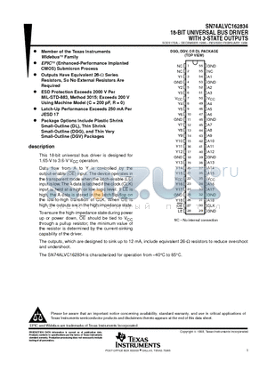 SN74ALVC162834 datasheet - 18-BIT UNIVERSAL BUS DRIVER WITH 3-STATE OUTPUTS