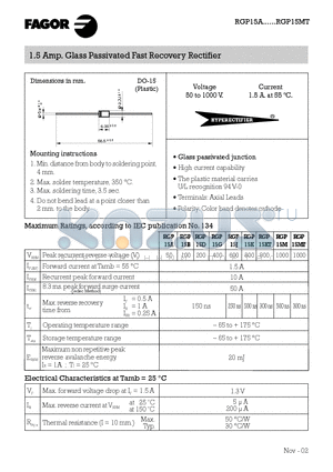 RGP15J datasheet - 1.5 Amp. Glass Passivated Fast Recovery Rectifier