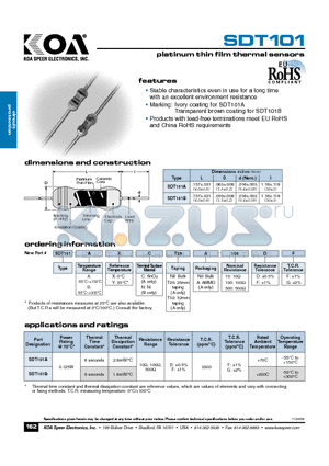 SDT101AYNT26A100FG datasheet - platinumthin film thermal sensors