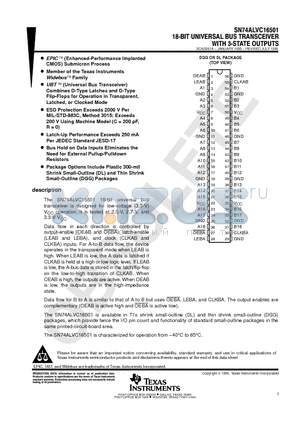 SN74ALVC16501DLR datasheet - 16-BIT UNIVERSAL BUS TRANSCEIVER WITH 3-STATE OUTPUTS