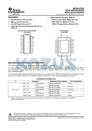 SN74ALVC244DGVRE4 datasheet - OCTAL BUFFER/DRIVER WITH 3-STATE OUTPUTS