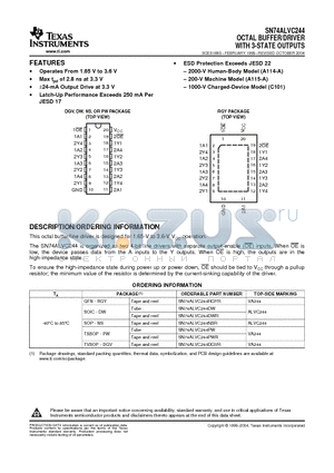 SN74ALVC244RGYRG4 datasheet - OCTAL BUFFER/DRIVER WITH 3-STATE OUTPUTS