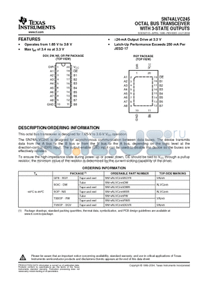 SN74ALVC245DGVRE4 datasheet - OCTAL BUS TRANSCEIVER WITH 3-STATE OUTPUTS