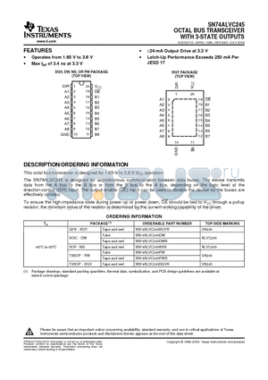 SN74ALVC245 datasheet - OCTAL BUS TRANSCEIVER WITH 3-STATE OUTPUTS