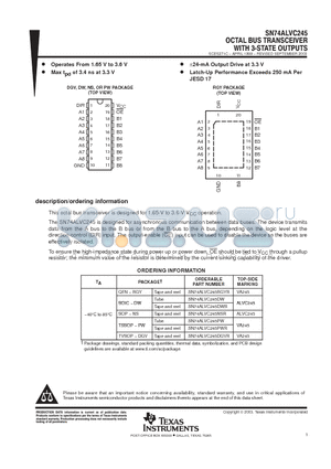 SN74ALVC245DW datasheet - OCTAL BUS TRANSCEIVER WITH S-STATE OUTPUTS