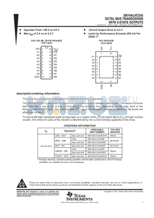 SN74ALVC245NSR datasheet - OCTAL BUS TRANSCEIVER WITH S-STATE OUTPUTS