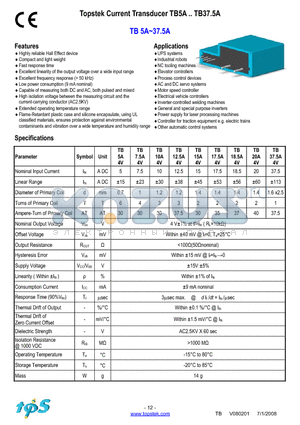 TB17.5A4V datasheet - Topstek Current Transducer