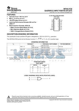 SN74ALVC32DGVRE4 datasheet - QUADRUPLE 2-INPUT POSITIVE-OR GATE