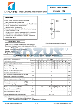 RGP20K datasheet - SINTERED GLASS PASSIVATED JUNCTION FAST RECOVERY RECTIFIER