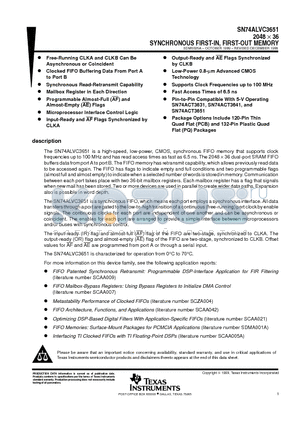 SN74ALVC3651 datasheet - 2048  36 SYNCHRONOUS FIRST-IN, FIRST-OUT MEMORY