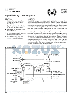 UC1834J/81025 datasheet - High Efficiency Linear Regulator