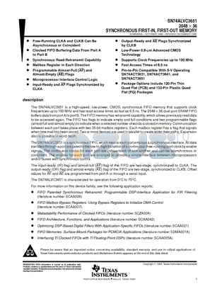 SN74ALVC3651PQ datasheet - 2048  36 SYNCHRONOUS FIRST-IN, FIRST-OUT MEMORY
