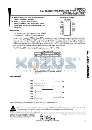 SN74ALVC74PW datasheet - DUAL POSITIVE-EDGE-TRIGGERED D-TYPE FLIP-FLOP WITH CLEAR AND PRESET