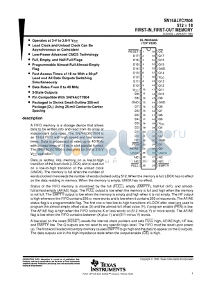 SN74ALVC7804-25DL datasheet - 512  18 FIRST-IN, FIRST-OUT MEMORY