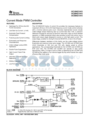 UC1842 datasheet - Current Mode PWM Controller