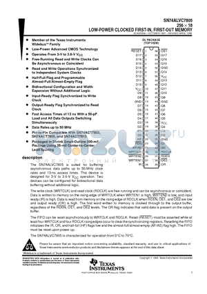 SN74ALVC7805 datasheet - 256  18 LOW-POWER CLOCKED FIRST-IN, FIRST-OUT MEMORY