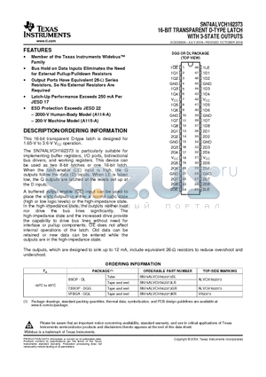 SN74ALVCH162373 datasheet - 16-BIT TRANSPARENT D-TYPE LATCH WITH 3-STATE OUTPUTS