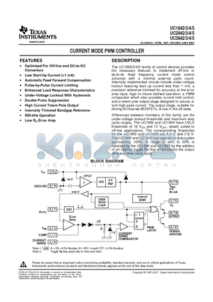 UC1844 datasheet - CURRENT MODE PWM CONTROLLER