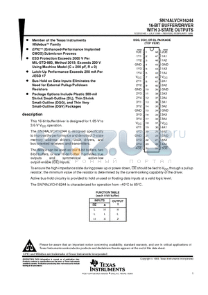 SN74ALVCH16244 datasheet - 16-BIT BUFFER/DRIVER WITH 3-STATE OUTPUTS