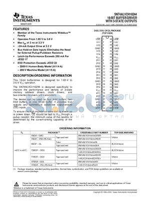 SN74ALVCH16244DGGR datasheet - 16-BIT BUFFER/DRIVER WITH 3-STATE OUTPUTS