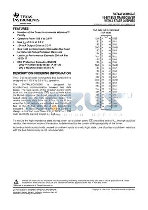 SN74ALVCH16245DL datasheet - 16-BIT BUS TRANSCEIVER WITH 3-STATE OUTPUTS