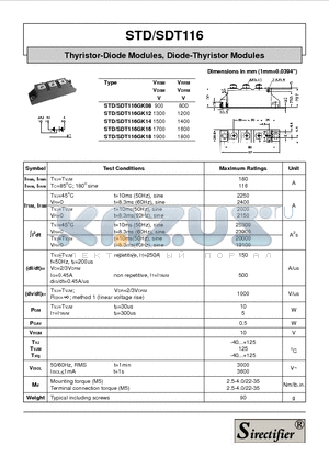 SDT116GK16 datasheet - Thyristor-Diode Modules, Diode-Thyristor Modules