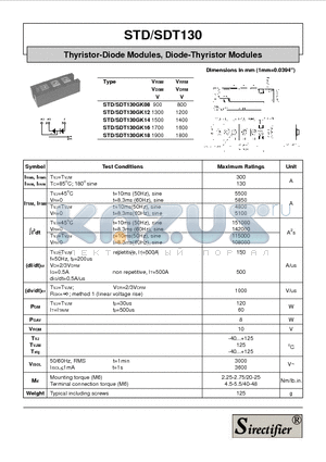 SDT130GK08 datasheet - Thyristor-Diode Modules, Diode-Thyristor Modules