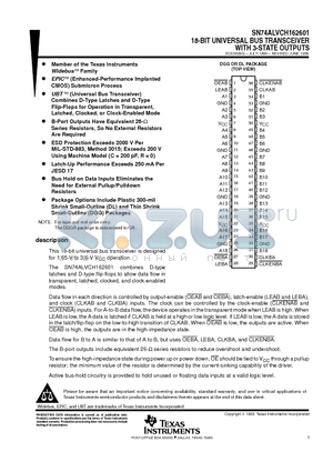 SN74ALVCH162601 datasheet - 18-BIT UNIVERSAL BUS TRANSCEIVER WITH 3-STATE OUTPUTS
