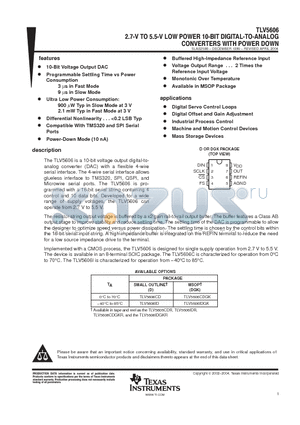 TLV5606CD datasheet - 2.7 V TO 5.5 V LOW POWER 10-BIT DIGITAL-TO-ANALOG CONVERTERS WITH POWER DOWN
