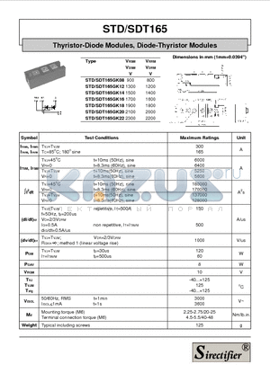 SDT165GK22 datasheet - Thyristor-Diode Modules, Diode-Thyristor Modules