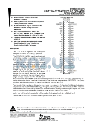 SN74ALVCH16270 datasheet - 12-BIT TO 24-BIT REGISTERED BUS EXCHANGER WITH 3-STATE OUTPUTS