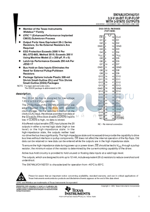 SN74ALVCH162721 datasheet - 3.3-V 20-BIT FLIP-FLOP WITH 3-STATE OUTPUTS