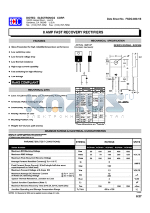 RGP801 datasheet - 8 AMP FAST RECOVERY RECTIFIERS