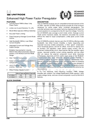 UC1854A datasheet - Enhanced High Power Factor Preregulator