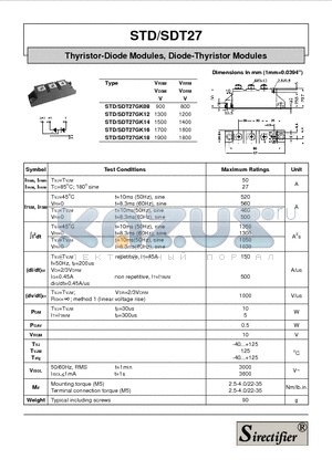 SDT27 datasheet - Thyristor-Diode Modules, Diode-Thyristor Modules