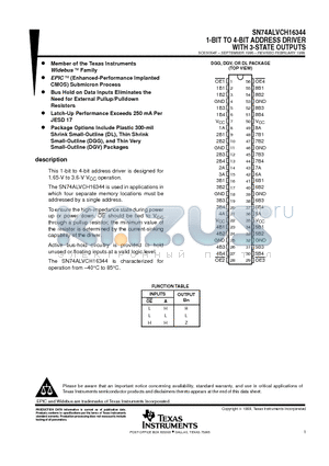 SN74ALVCH16344 datasheet - 1-BIT TO 4-BIT ADDRESS DRIVER WITH 3-STATE OUTPUTS
