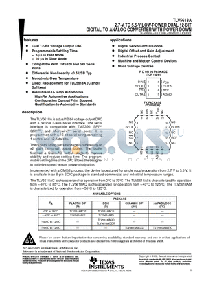 TLV5618A datasheet - 2.7-V TO 5.5-V LOW-POWER DUAL 12-BIT DIGITAL-TO-ANALOG CONVERTER WITH POWER DOWN