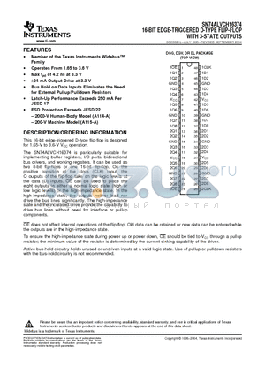 SN74ALVCH16374 datasheet - 16-BIT EDGE-TRIGGERED D-TYPE FLIP-FLOP WITH 3-STATE OUTPUTS