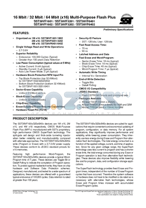 SST39VF1601-90-4C-B3KE datasheet - 16 Mbit / 32 Mbit / 64 Mbit (x16) Multi-Purpose Flash Plus