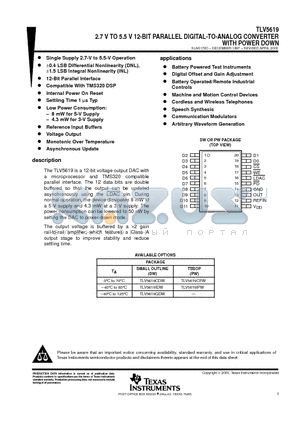 TLV5619CPW datasheet - 2.7 V TO 5.5 V 12-BIT PARALLEL DIGITAL-TO-ANALOG CONVERTER WITH POWER DOWN