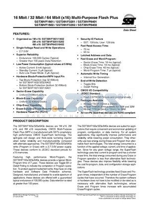 SST39VF1602-70-4C-B3KE datasheet - 16 Mbit / 32 Mbit / 64 Mbit (x16) Multi-Purpose Flash Plus