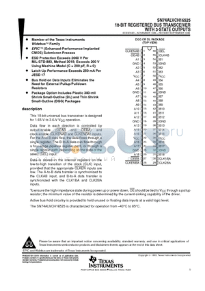 SN74ALVCH16525DL datasheet - 18-BIT REGISTERED BUS TRANSCEIVER WITH 3-STATE OUTPUTS