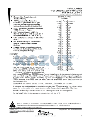 SN74ALVCH16601 datasheet - 18-BIT UNIVERSAL BUS TRANSCEIVER WITH 3-STATE OUTPUTS