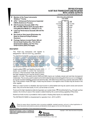 SN74ALVCH16646DGG datasheet - 16-BIT BUS TRANSCEIVER AND REGISTER WITH 3-STATE OUTPUTS